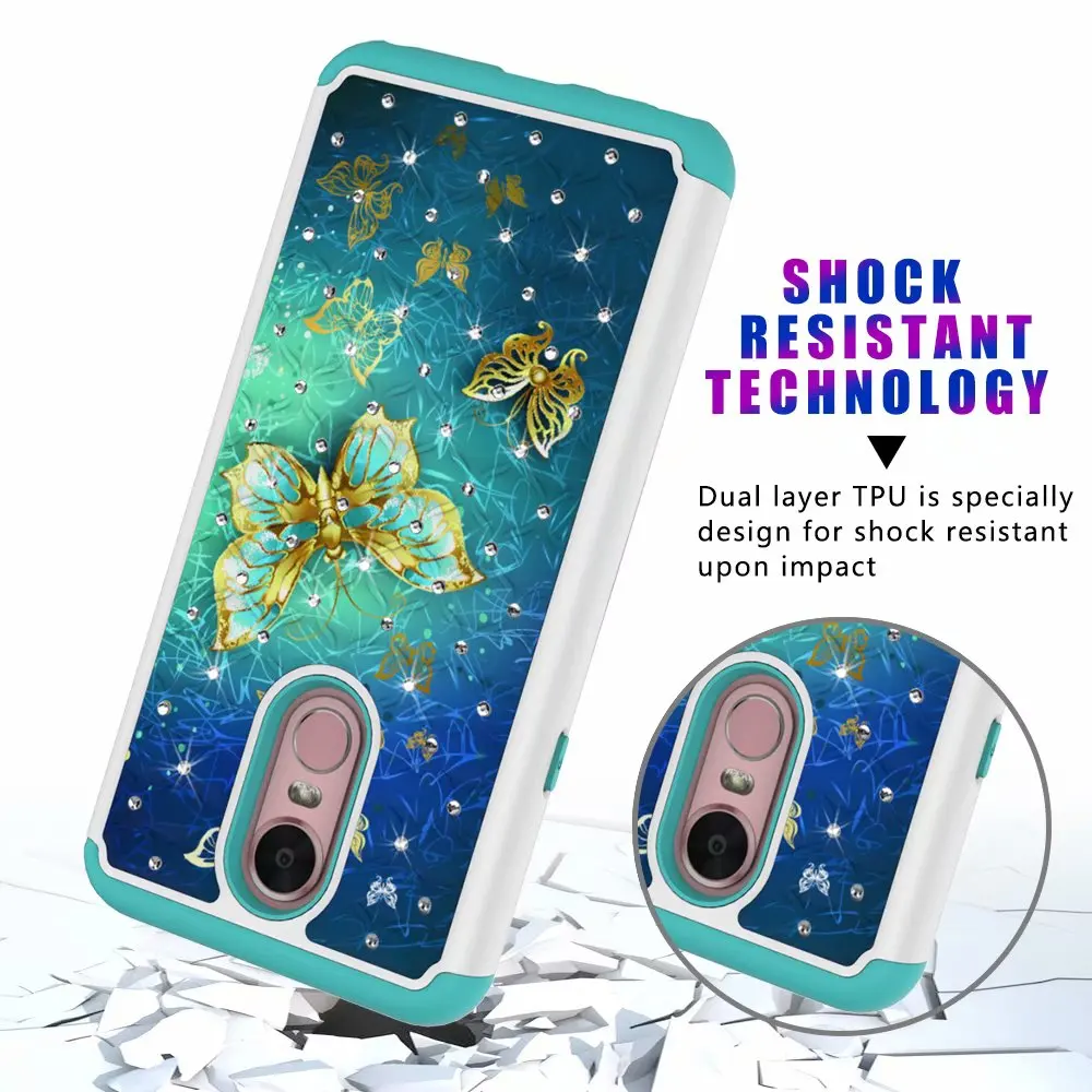 Luxury 2-in-1 Diamond Cover for LG Aristo 2 Plus Tribute Dynasty K8 2018 Hybrid Heavy Duty Armor Bling Glitter Phone Cases |