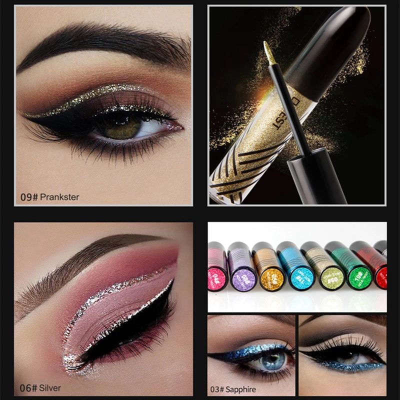 13 Color Liquid Eyeliner Glitter Waterproof Long-lasting Make Up Eye Liner Gold Red Blue White Shiny Eyliner |