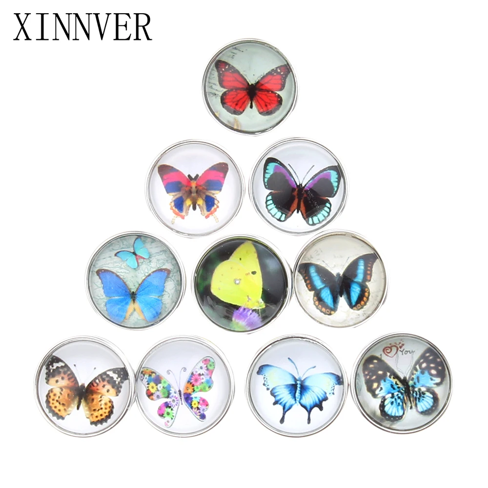 10 шт./лот 18 мм кнопки бабочки ювелирные изделия стеклянные кабошоны xinnver