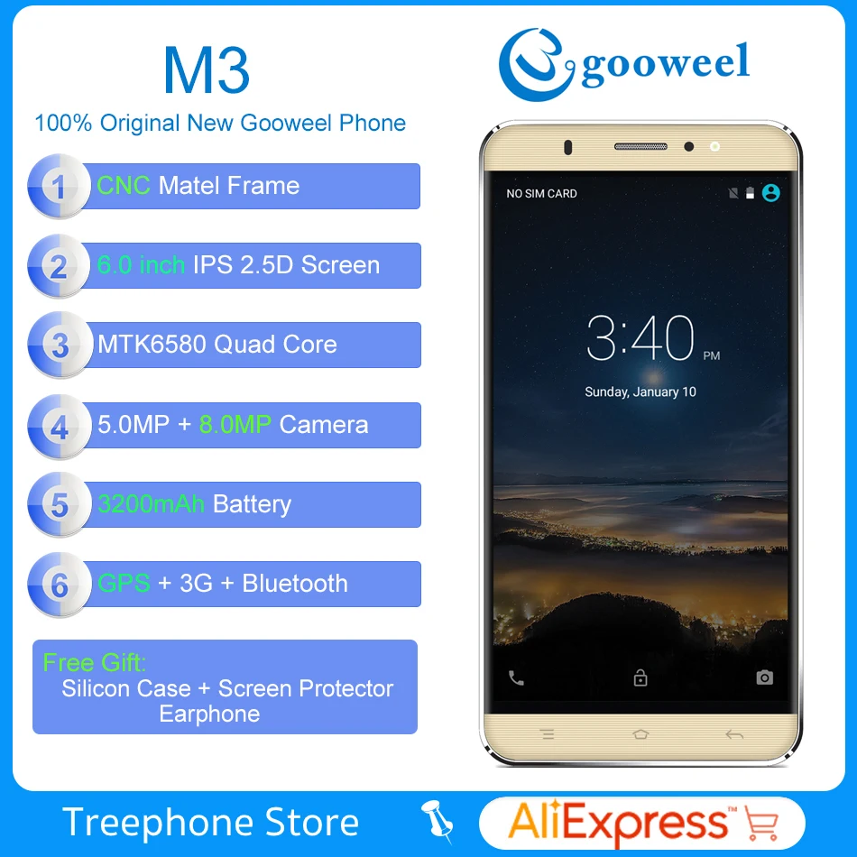 6 0 дюймовый экран QHD IPS Gooweel M3 смартфон mt6580 четыре ядра мобильного телефона 1 ГБ