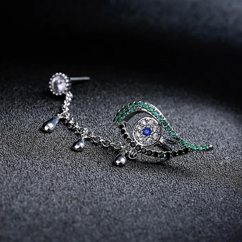 Creative Crystal Devil's Eye Stud Earrings Temperament Women's Jewelry Fashion Joker Ear Bone Clip Single | Украшения и