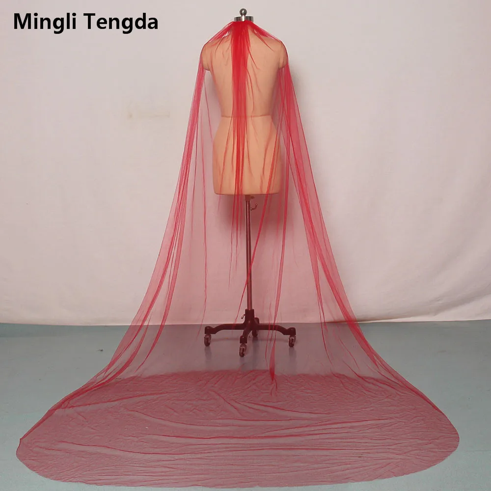 Красная фата катетер Mingli Tengda однослойная черная свадебная вуаль с гребнем длиной