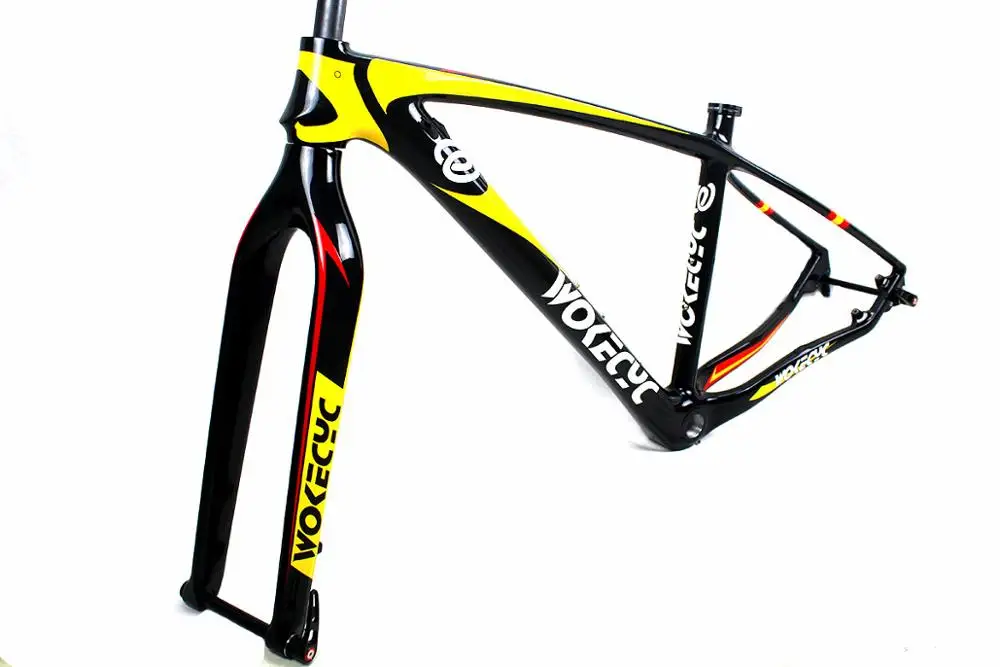 Углеродное волокно MTB рама 29er плюс карбоновая передняя вилка рама горного велосипеда 2" велосипедная Рама 29 желтый красный глянцевый Испанский флаг