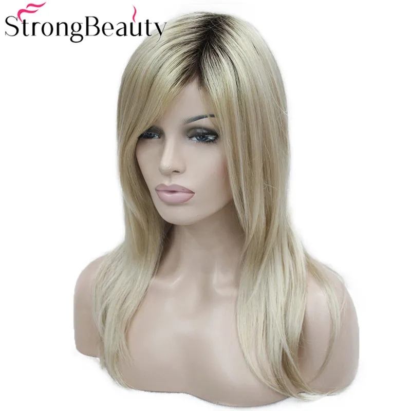 StrongBeauty длинные прямые парики женские синтетические парики темные корни медовые светлые волосы Омбре натуральные парики