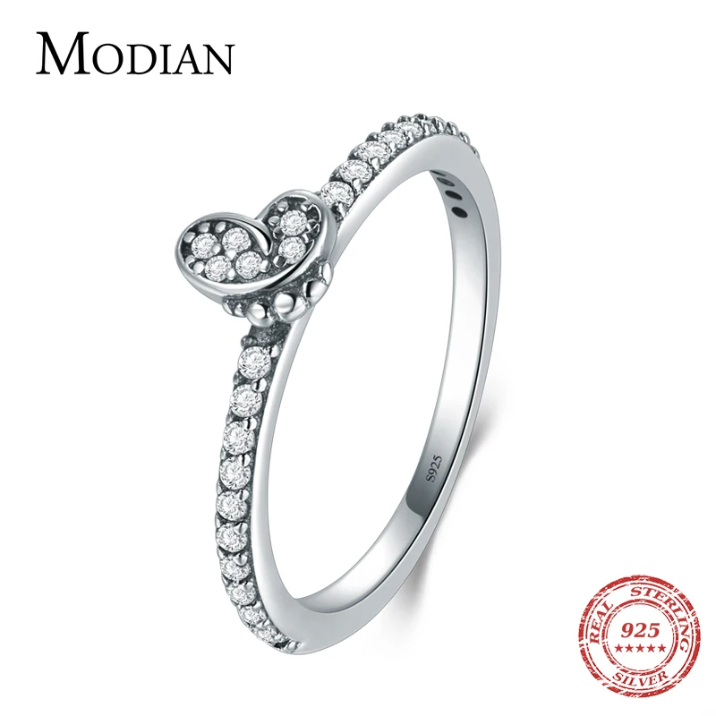 

Modian Sparkling Clear Zircon Ring 100% 925 Sterling Silver Vintage Butterfly Stackable Fashion Rings For Women Wedding Jewelry