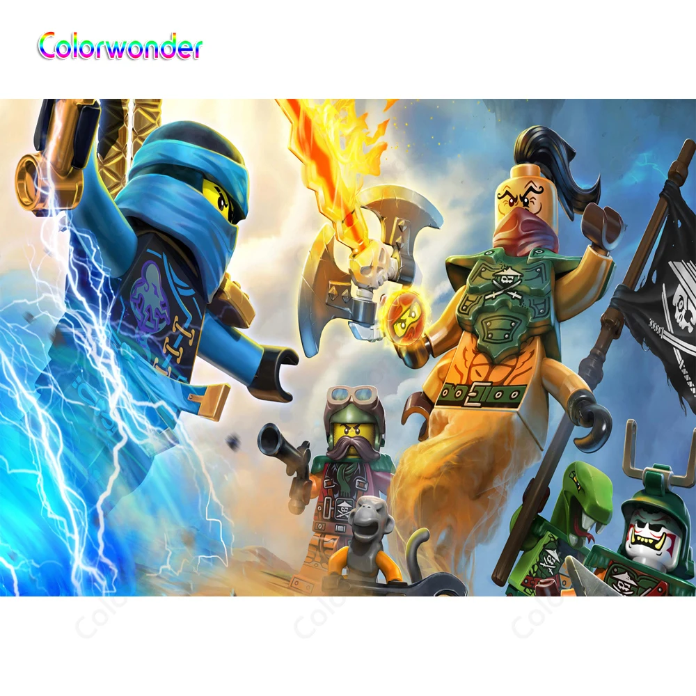 Виниловый фон для студийной фотосъемки с изображением воинов гром и огнем