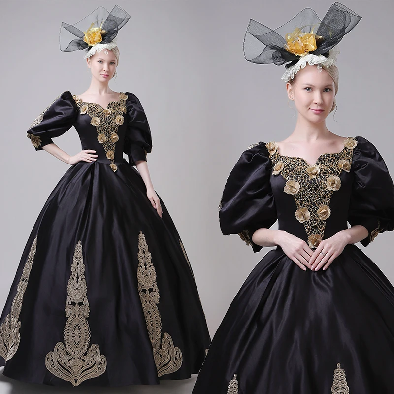 Бальное платье 19 го века рококо историческое черное викторианской эпохи бальное