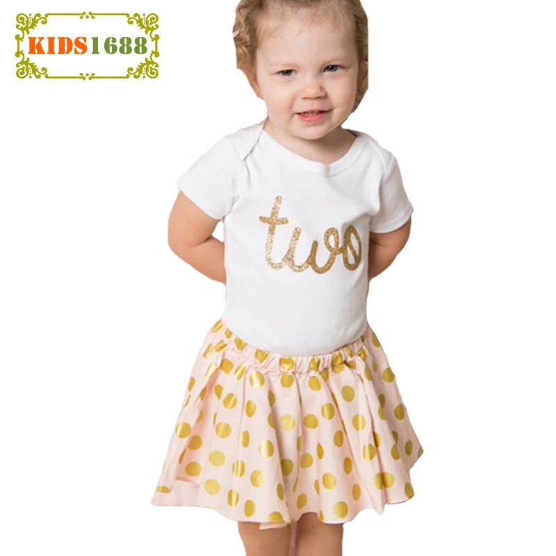 

Summer Style Kids Girl Clothing Set Fashion Letter Two T shirt+Polka Dot Skirt 2pcs Girl Sets 2017 Toddler Princess Set For Baby