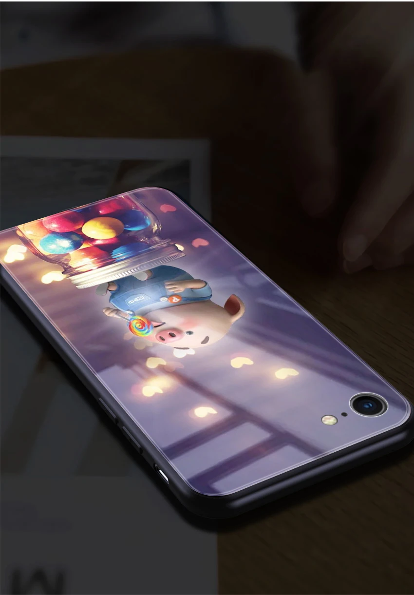 Mofi умный светодиодный светящийся чехол для телефона для Apple iPhone 7 8 Plus чехол s задняя крышка чехол с животными роскошный Силиконовый Модный мультяшный поросенок
