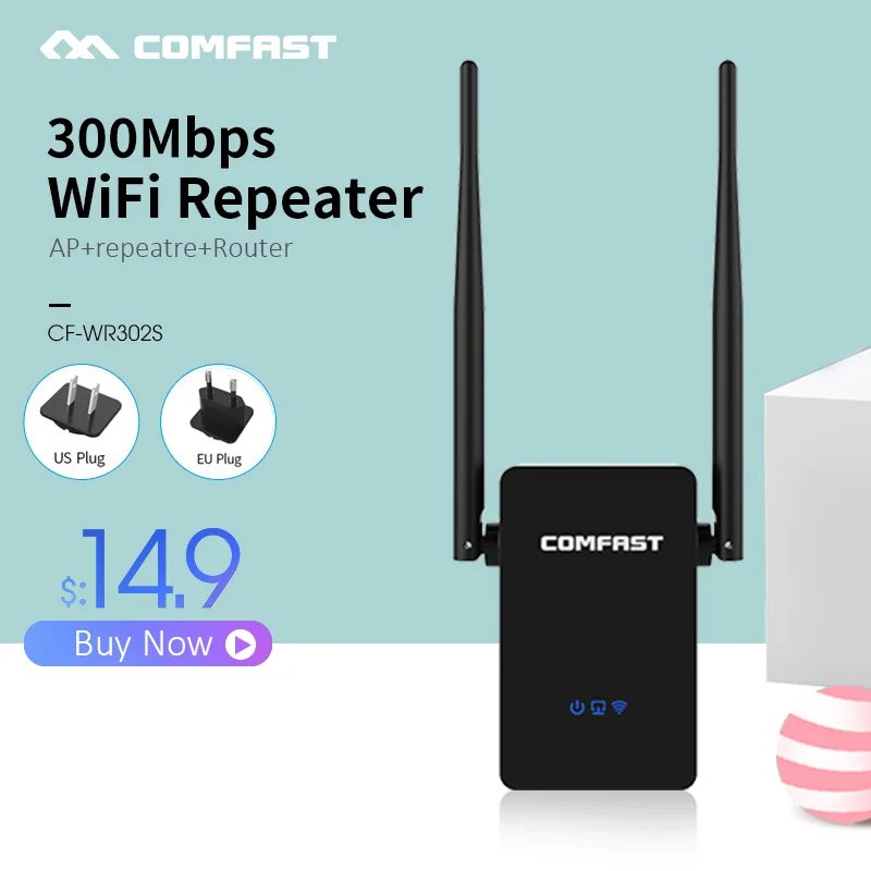 COMFAST WiFi ретранслятор 802.11N/B/G сетевой диапазон экспандер 300 м с двумя 5dBi внешними