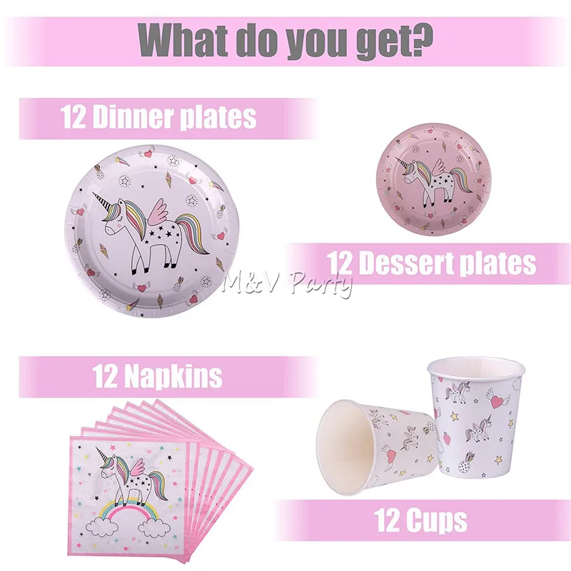 Unicorn Theme Happy Birthday Party Decoration Set Party Tableware Paper Plate Party Supplies Decorations Wedding Event Favors
