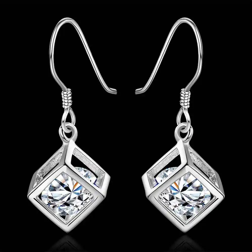 Серьги с серебряным покрытием модные женские серьги квадратной коробкой