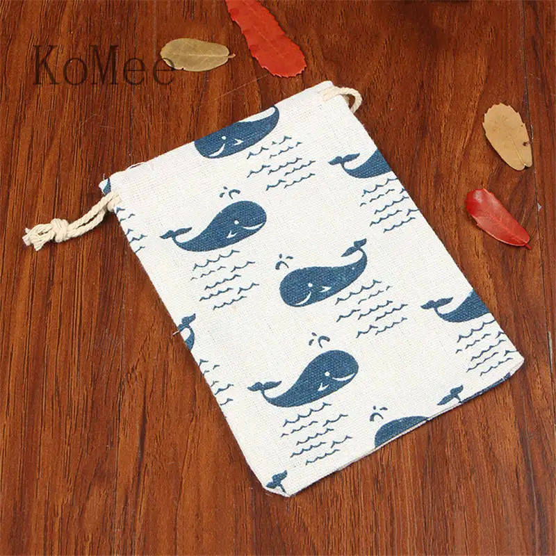 Blue Fishes 5 шт./лот льняной Хлопковый мешок 10x14 13x18 15x20 см муслин Косметика подарки ювелирные изделия Упаковка Сумки симпатичное, на шнурке мешок подарка& мешки - Цвет: Blue Fishes