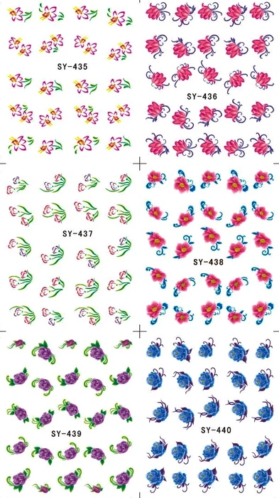 6 упак./лот блестящая водная наклейка для дизайна ногтей наклейки цветы жасмин