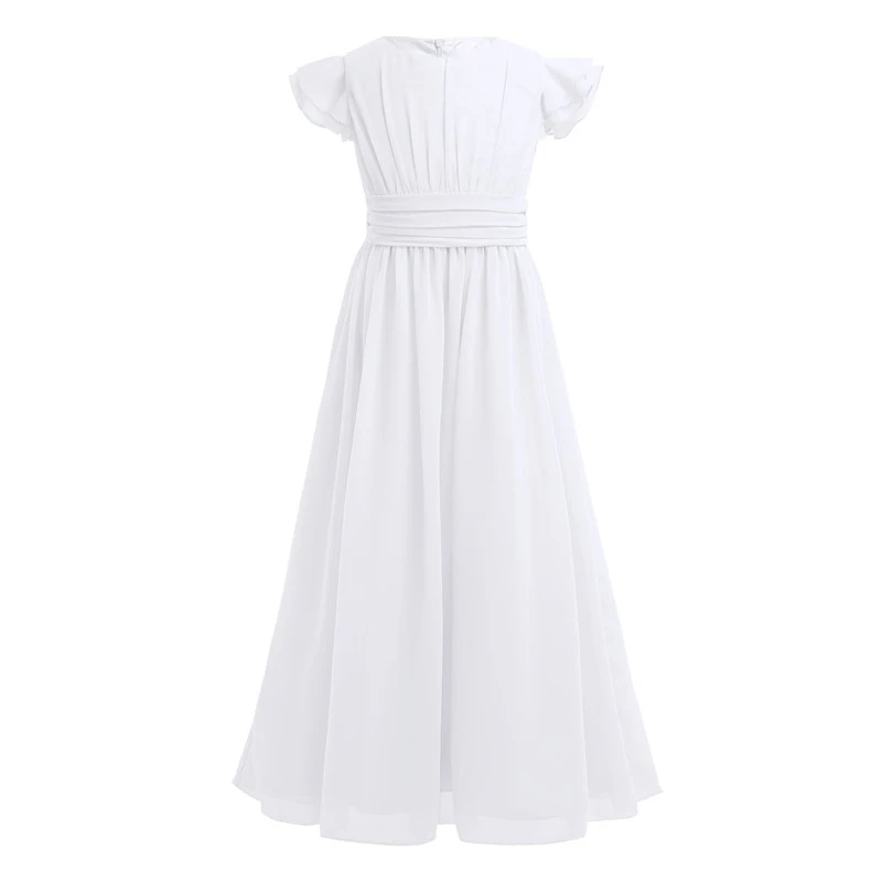 Из шифона для девочек С рукавами крылышками в цветочек платье торжеств одежда