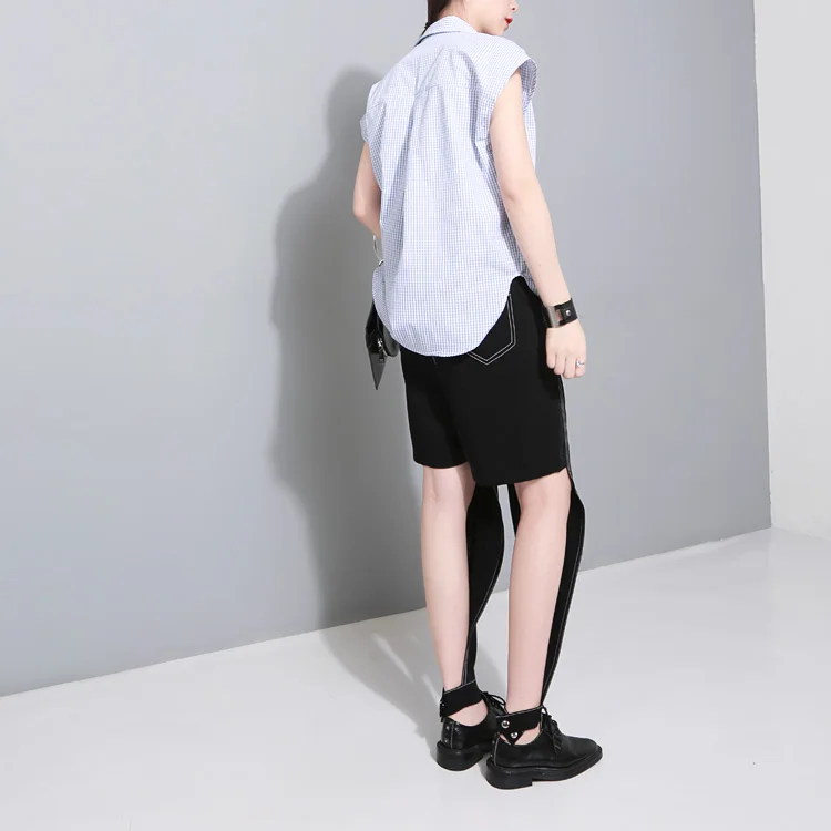 Ifq Лето 2017 г. большой воротник плед рубашка без рукавов Повседневное отложным