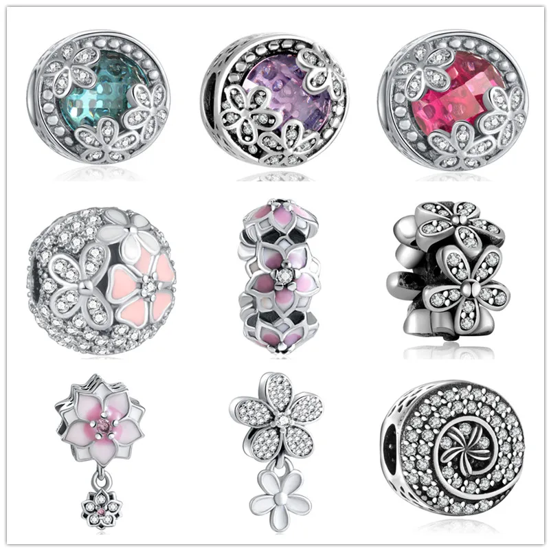YANXIZAO 925 Серебряный цветок серия форма Любовь Fit Pandora Браслет Подвески Бусы DIY