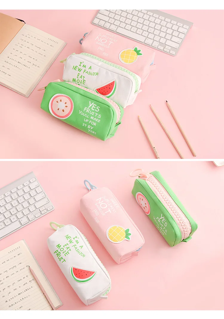 Big zipper Fruit pencil bag Lemon Pineapple Canvas school pencil case Stationery organizer Storage bags for pens Office A6628