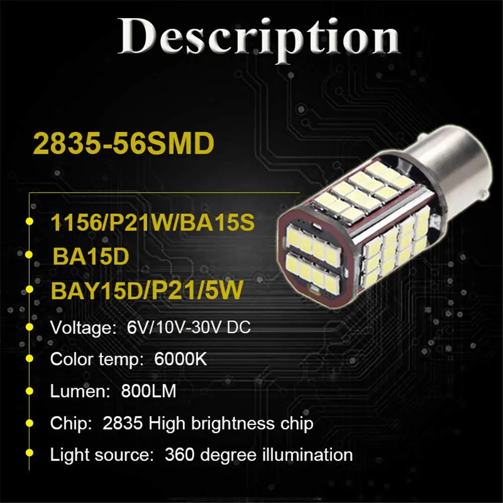 2x6V 10 30V 1156 BAU15S светодиодный 2835 Лампы BA15S P21W S25 6000K Резервное копирование светильник