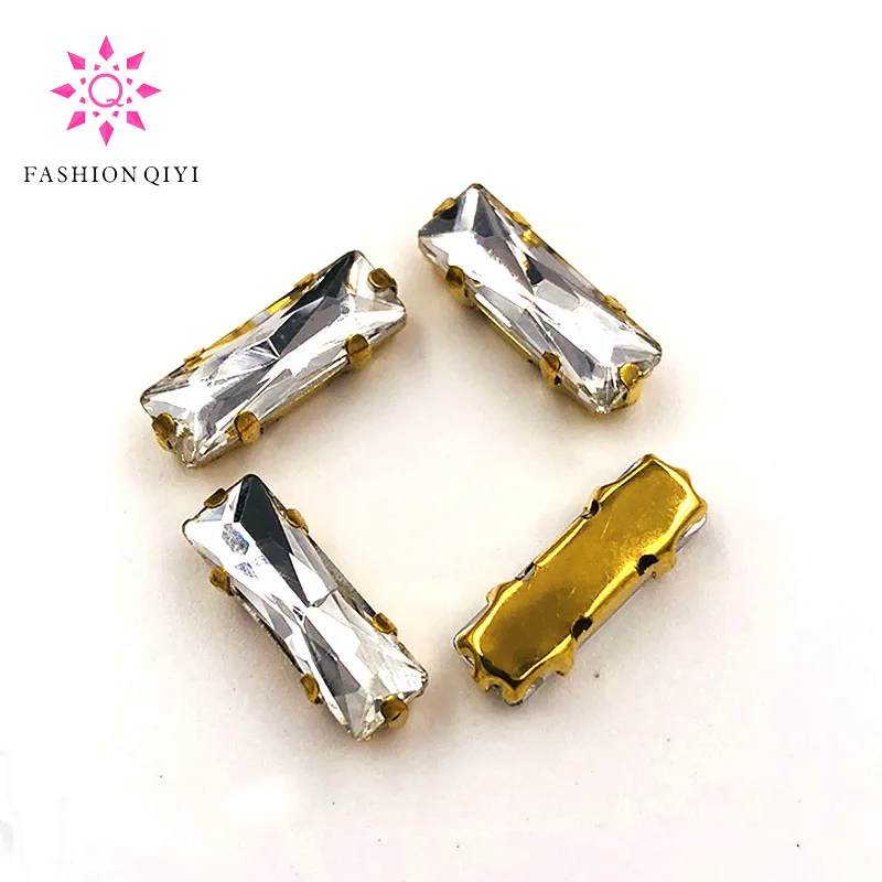 Прямая белая полоска для шитья прямоугольные белые стразы золотистого цвета