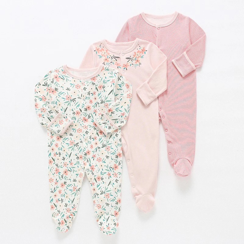 Baby Rompers 3pcs Flower Sleepsuit Baby Girl Pajamas Newborn Boy Clothes Baby Girl Romper Infant Baby Jumpsuit Underwear Cotton