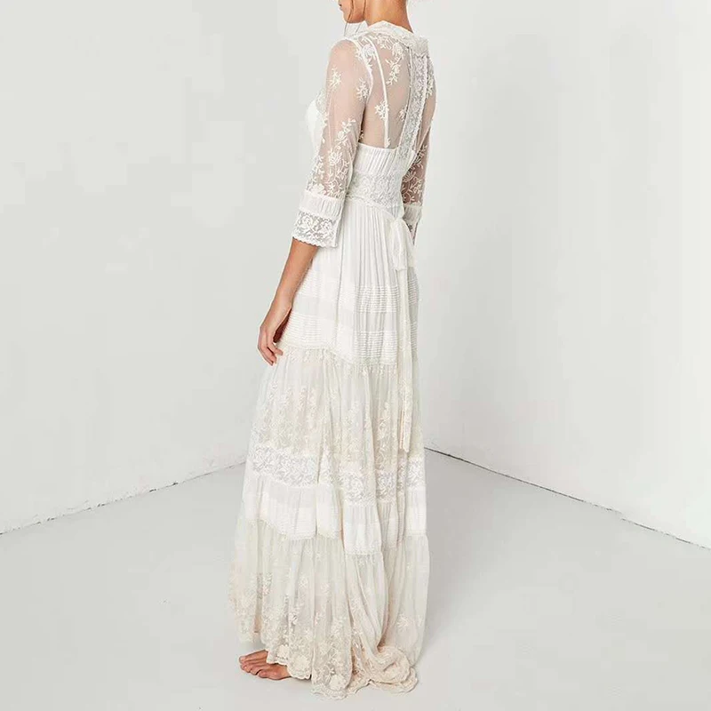 Женское платье с вышивкой VGH летнее ТРАПЕЦИЕВИДНОЕ длиной до пола v образным