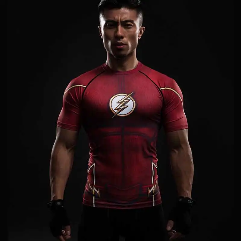 The Flash-3 Adhemar, дышащая, супергерой, Рашгард, полиэстер, Спортивная рубашка, осень, Рашгард, мужская, спандекс, короткий рукав, футболка для бега - Цвет: The Flash-3