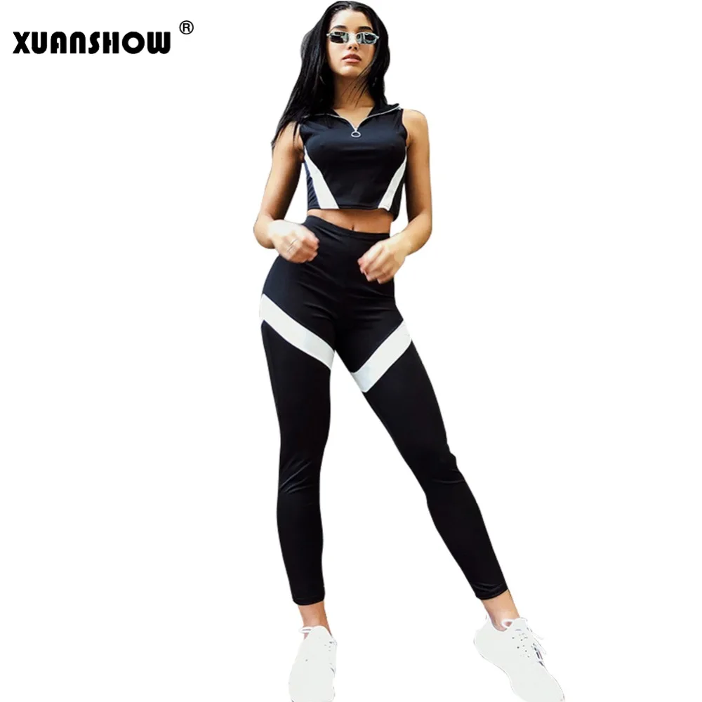 Женский спортивный костюм XUANSHOW комплект из двух предметов: топ на молнии без