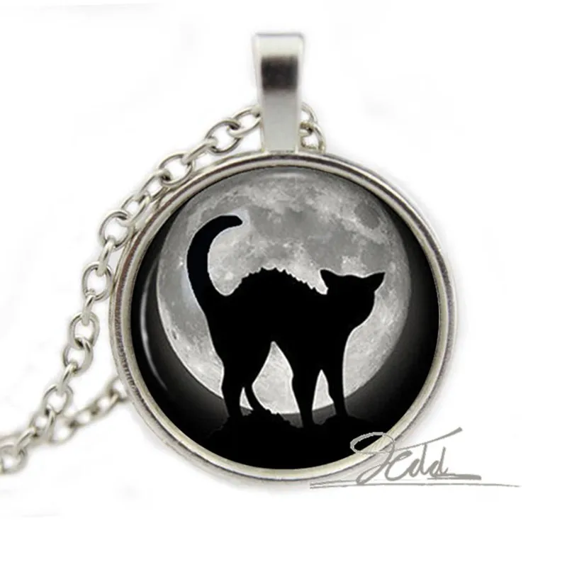Черное лунное ожерелье с кошкой на Хэллоуин подвесное винтажное Очаровательное