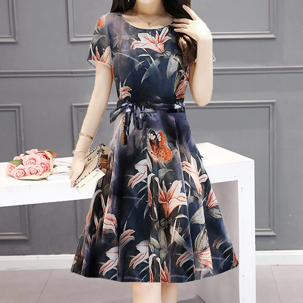 2019 платье в стиле бохо модное женское с принтом короткий рукав свободное