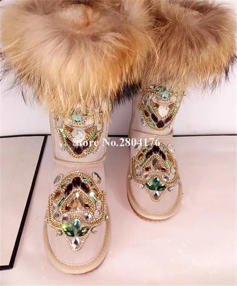 Для женщин Зима Очаровательная Bling горный хрусталь Зимние ботинки на плоской