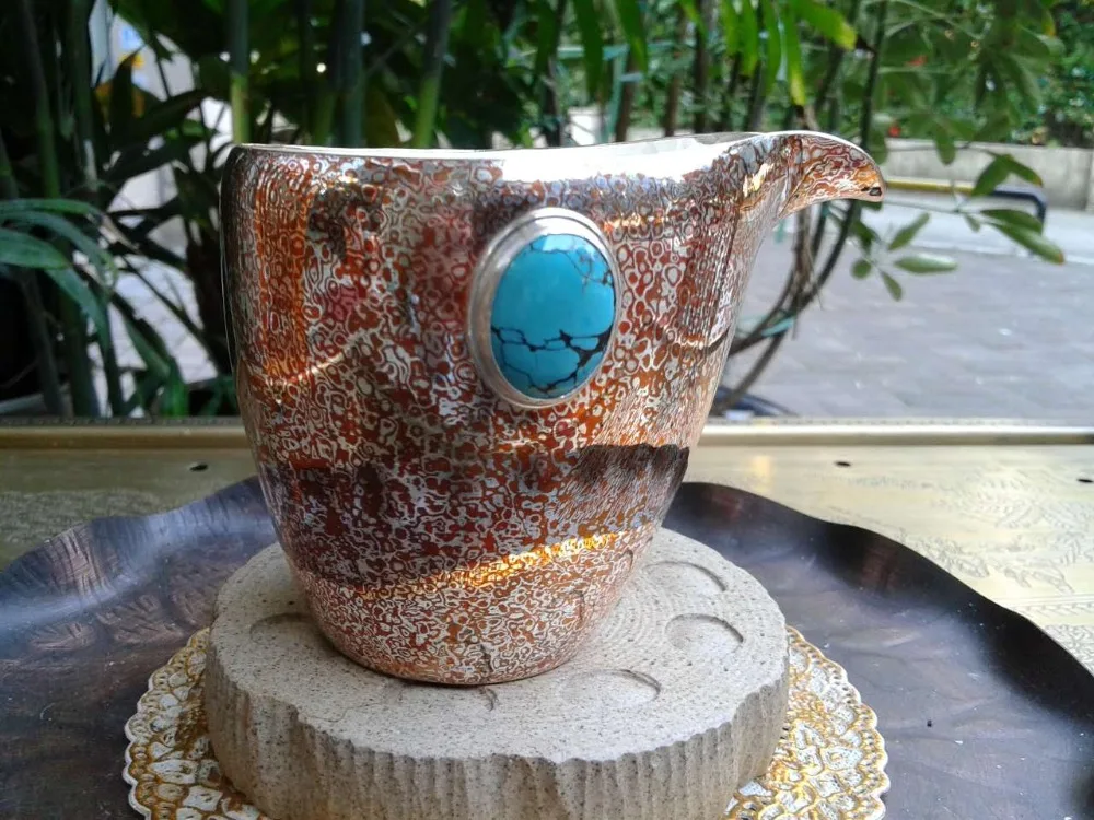 

Turquoise Wood Grain Gold Tea Sea Sterling Silver 150G Cup