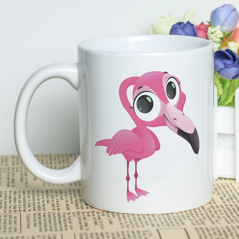 Молочная кружка MAYREY из белой керамики с популярным дизайном и рисунком фламинго для детей.