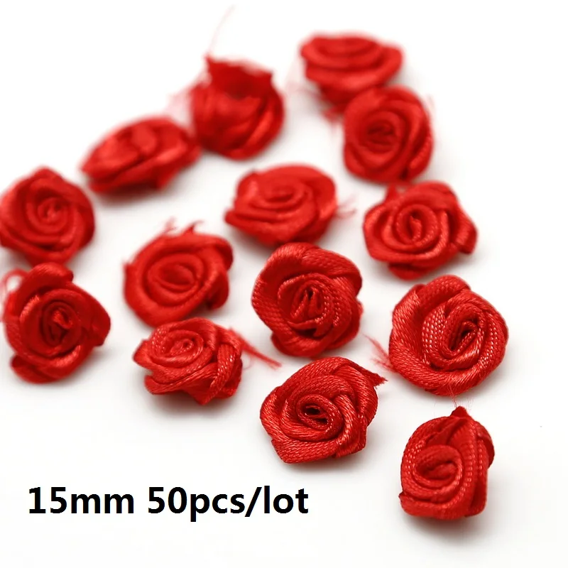 1.5cm Red Шелковый 15/20/30 мм мини цветы-розочки головка атласной лентой лук Свадебные украшения искусство ремесла Сделай Сам вечерние домашней одежды Декор поставки - Цвет: 1.5cm Red