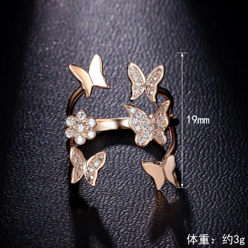 

Huitan Creative Fashion Butterfly Opening Ring Wedding Rings For Women Crystal Engagement Romantic Jewelry Accessories Gifts