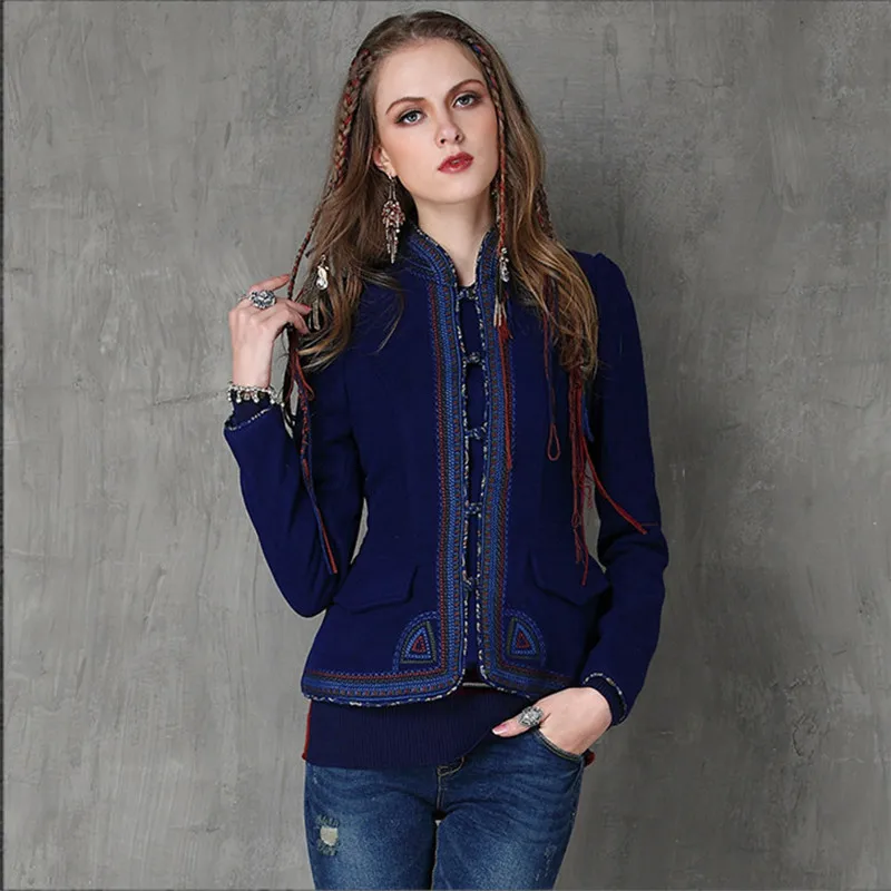 Женское шерстяное пальто с воротником стойкой винтажное плотное из хлопка в