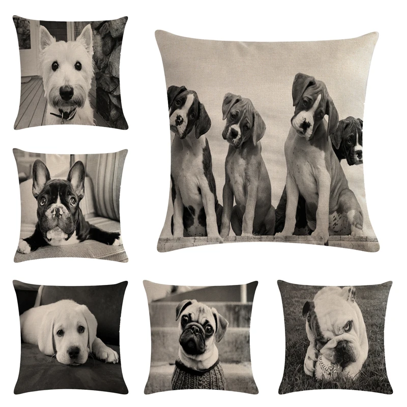 Квадратная хлопчатобумажная льняная наволочка окрашенная бультерьер такса 3D