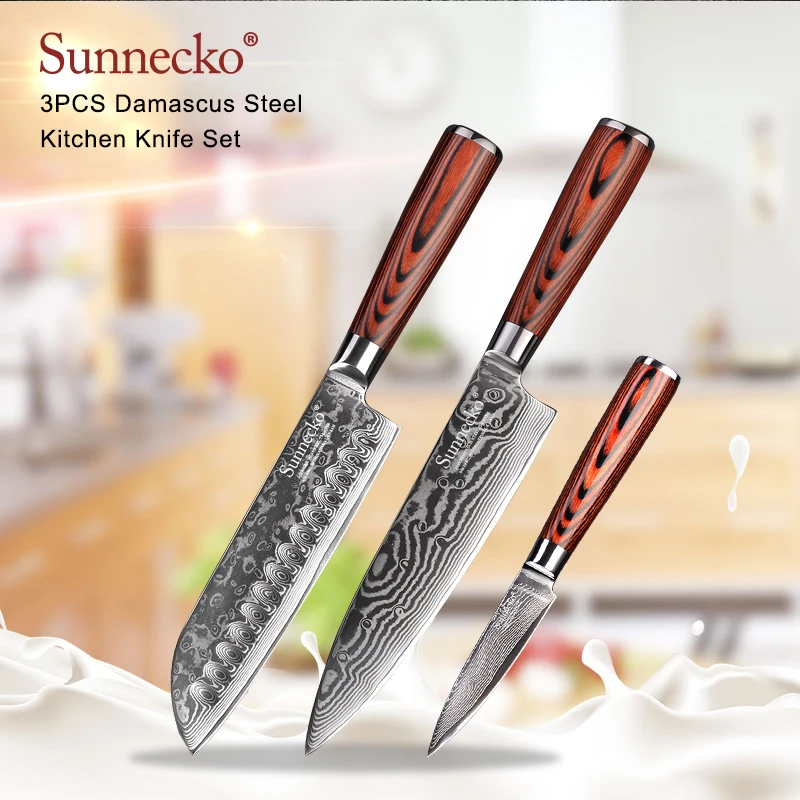 Японский нож шеф повара SUNNECKO из дамасской стали острые кухонные ножи сантоку