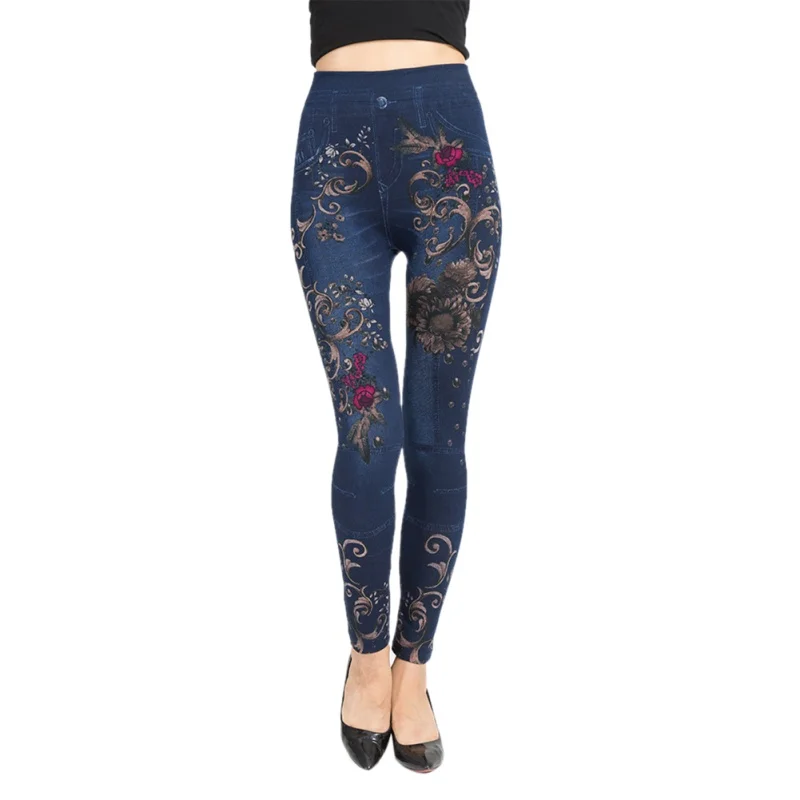 G Women's Sexy Floral Jeans Jeggings High Waist Stretch Denim Print Leggings with Pocket - Цвет: G