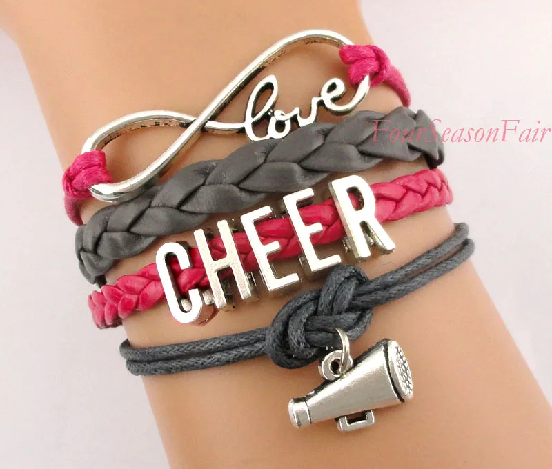 Изготовленный на заказ Бесконечная любовь Cheer с рупором wrap браслет команда
