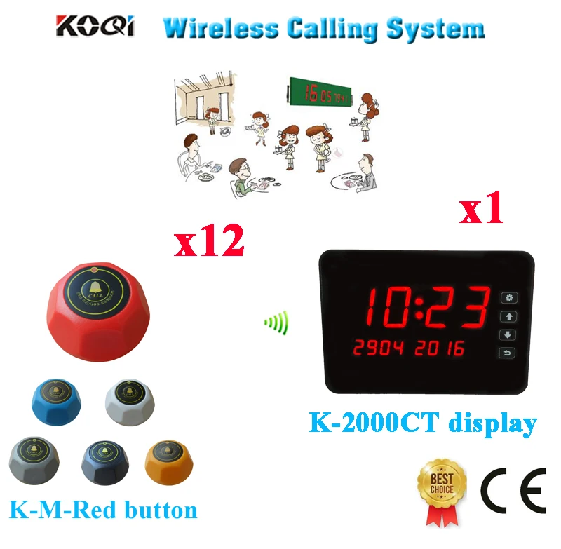 Wireless Table Service Call Button Pager System Waiter Table Bell Restaurant Calling Equipment( 1 display+ 12 call button)