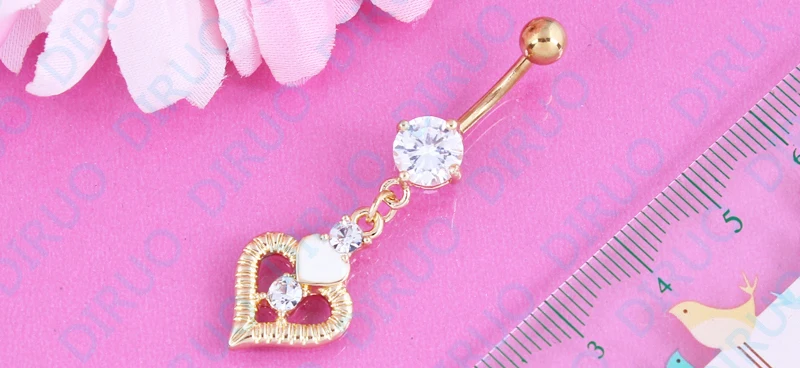 Модное кольцо для пупка Золотое сердце 14 г хирургическая сталь 316L планка