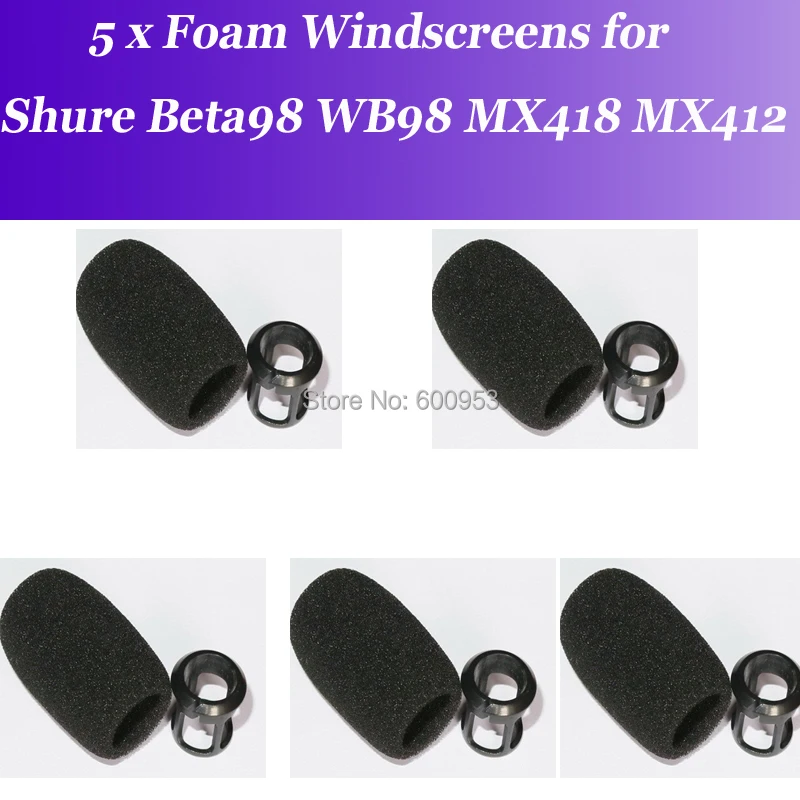 5 x Черный Beta98 пенопластовый ветровой экран для Shure MX412 MX418 WB98 микрофон в деловом