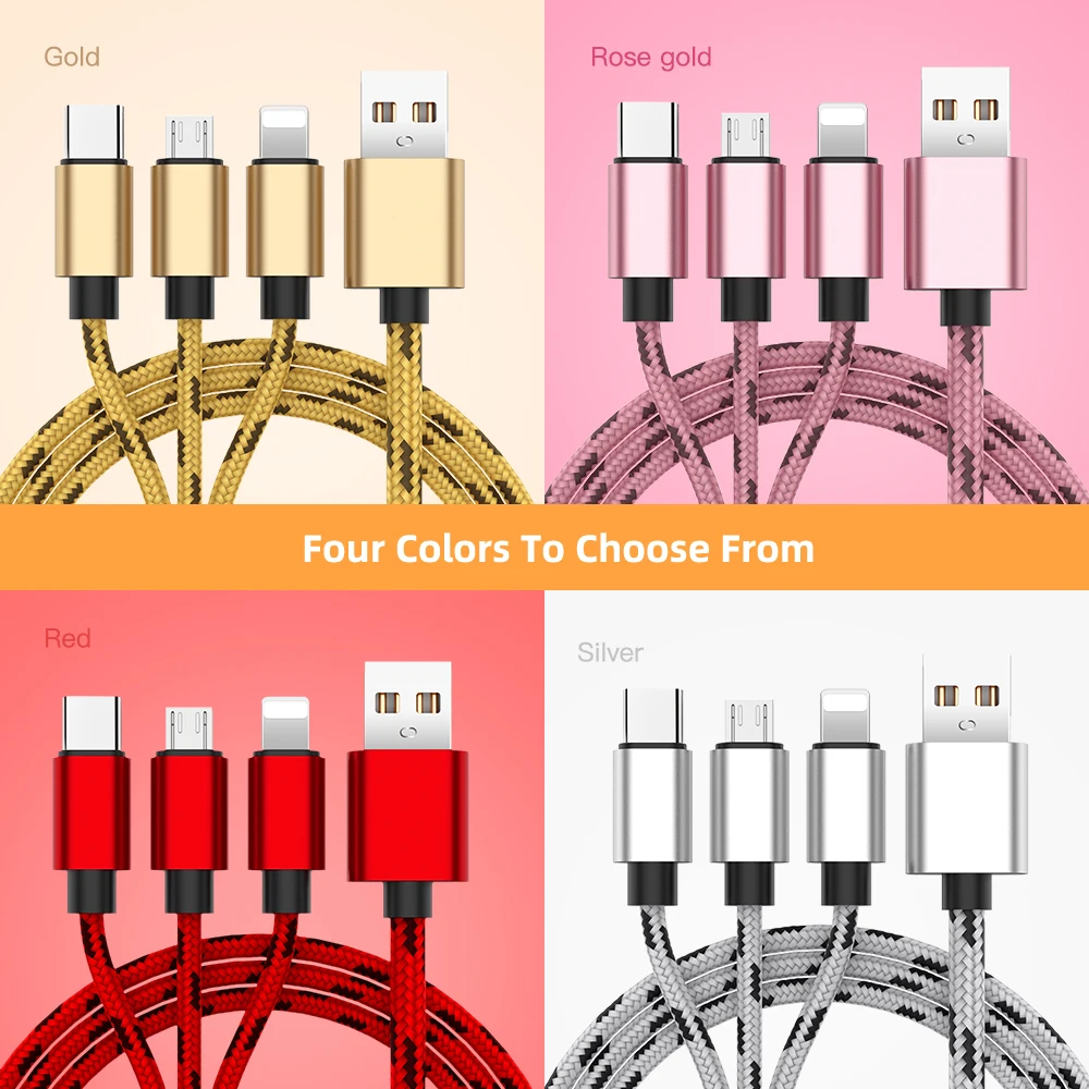Зарядный кабель 3 в 1 для iPhone X Max XR 8 7 6 s Plus Micro USB Type C Samsung S9 S8 Huawei Xiaomi Зарядные кабели |