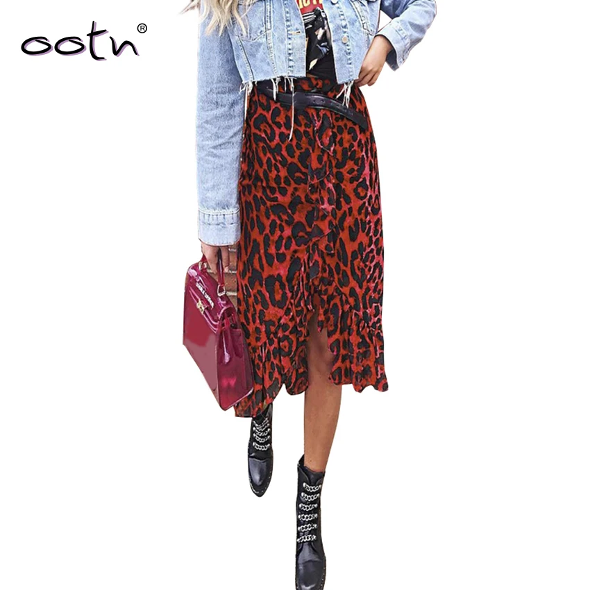 Ootn Leopard длинная юбка женский Высокая талия Женский Улица рябить животных печати
