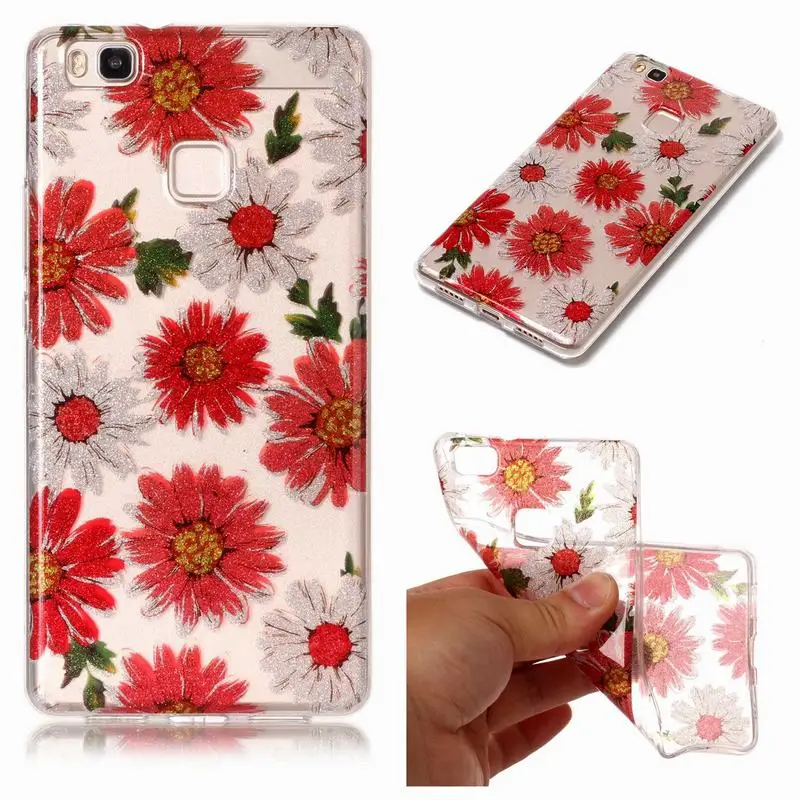 3D Case For Huawei P9 Lite Soft Silicone Glitter Cover Cases Ultra Thin Original Cute Flowers |