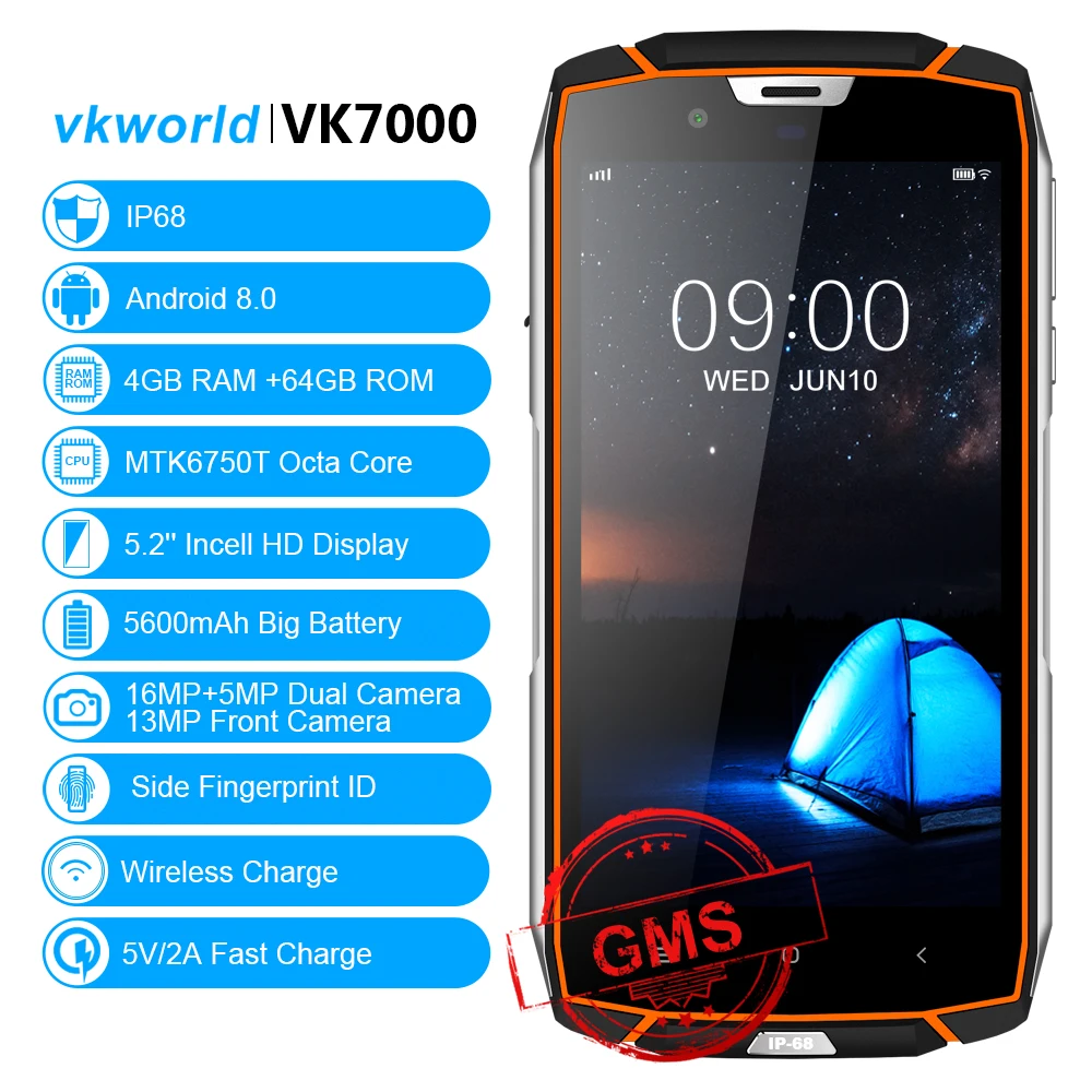 IP68 водонепроницаемый прочный мобильный телефон vkworld VK7000 5 2 &quotMTK6750T Octa Core Face ID 4 Гб