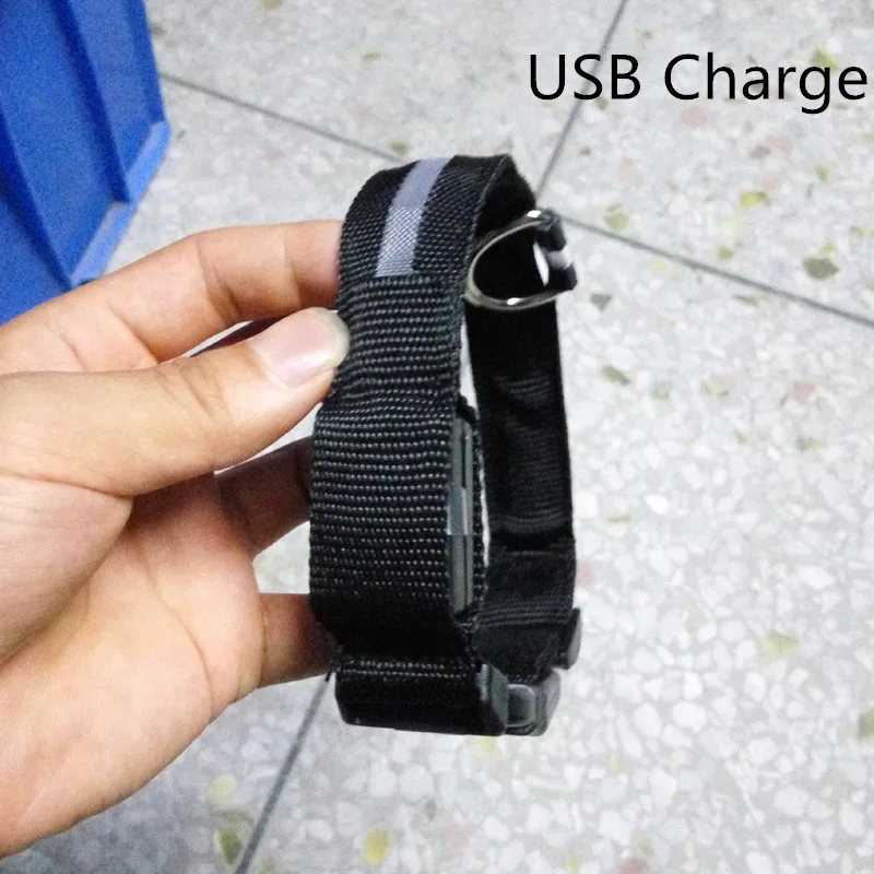 USB Black Светодиодный ошейник для собак, USB Перезаряжаемый светильник, ошейник для домашних животных, регулируемый нейлоновый мигающий светящийся ошейник для щенков, товары для защиты от потери - Цвет: USB Black