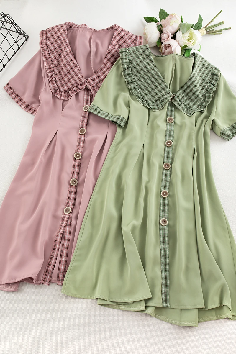 2019 новые модные женские платья летние с коротким рукавом Питер панр клетчатое