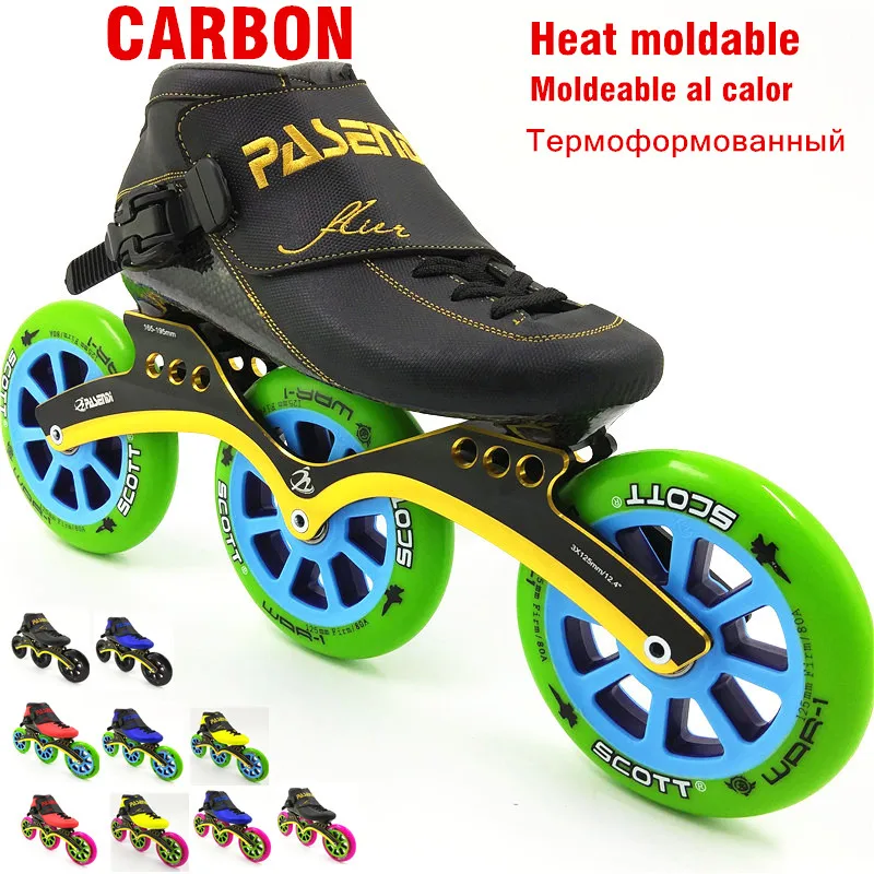 Профессиональные нагреваемые Углеродные роликовые коньки с 3 мя колесами 125